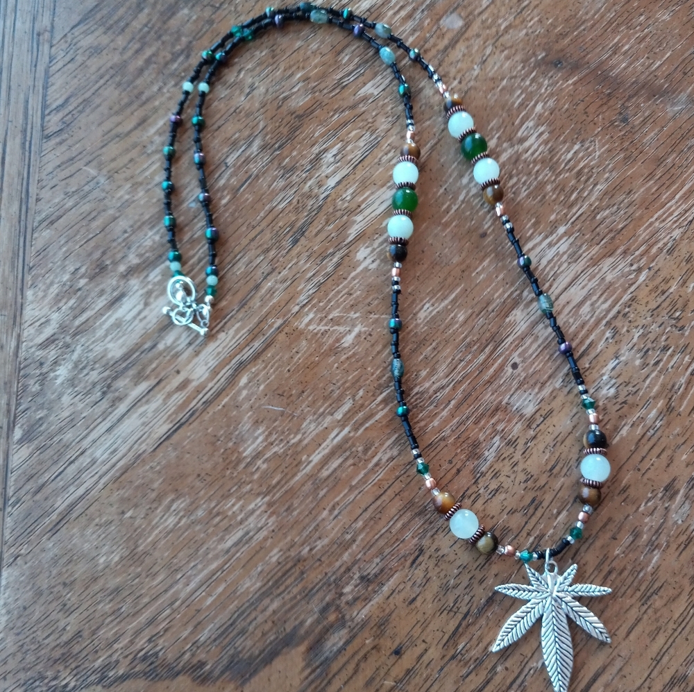 Handmade Crystal Beaded Pot Leaf Pendant Necklace!!!!